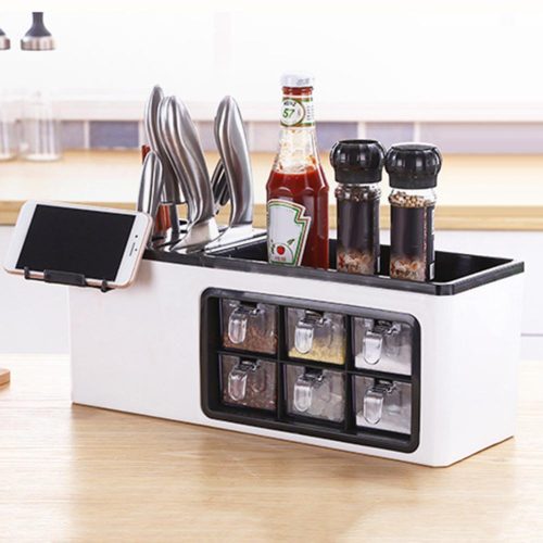 Multifunctional kitchen spice box, Condiment Jar Organiser Bottle, Knives,Seasoning Storage Rack Designed for storing spices and kitchen utensils